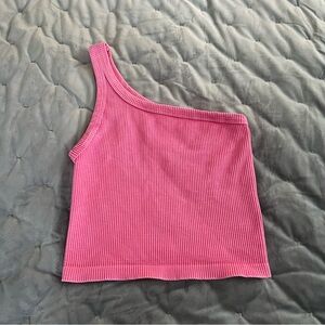 Pink One-Shoulder Ribbed Top